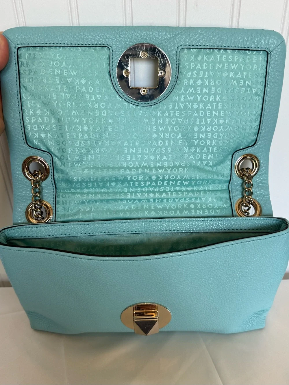 Kate Spade New York Blue Pebbled Leather Quilted Chain Shoulder Bag COA